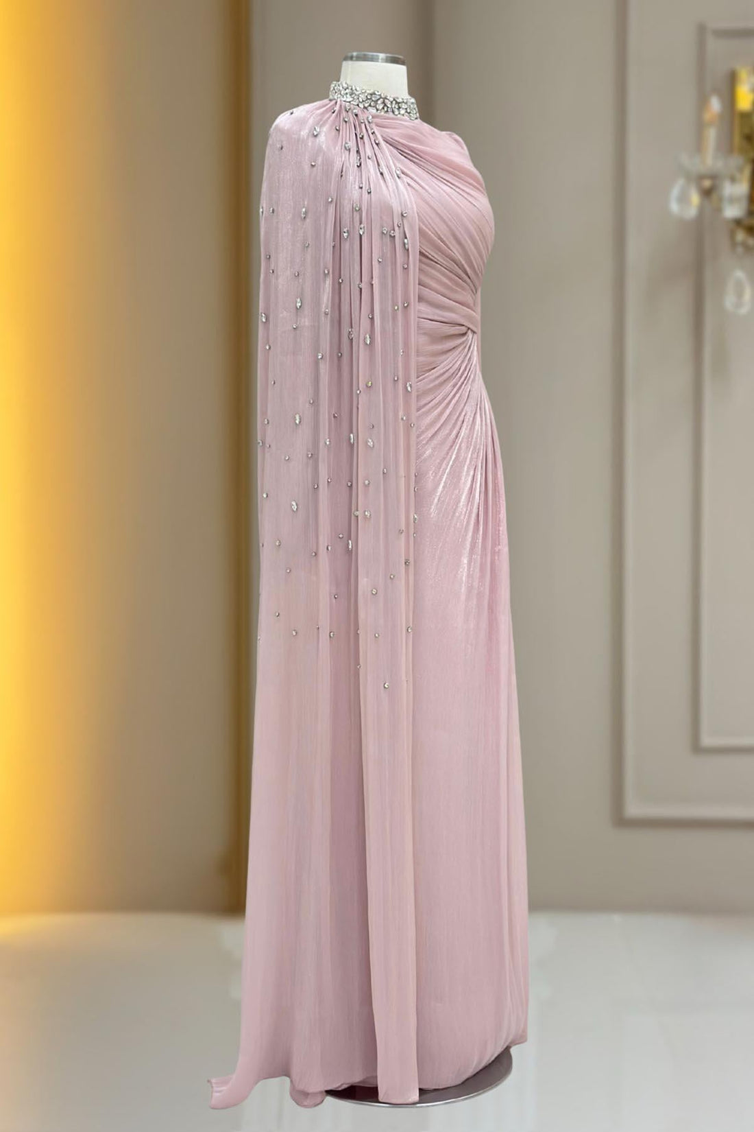 Helen Modest Evening Dress - Blush Pink