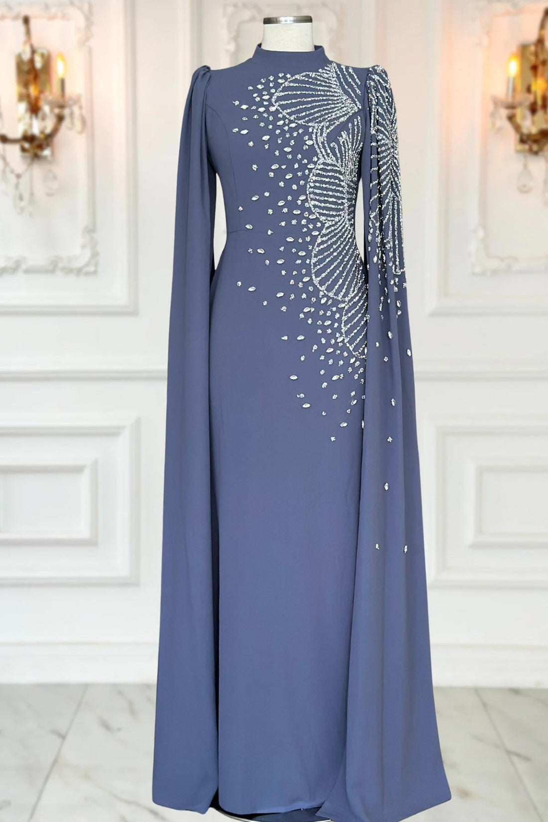 Hüsna Modest Evening Dress - Indigo