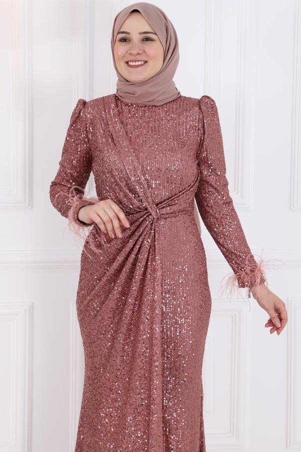 İkbal Modest Evening Dress - Dusty Rose