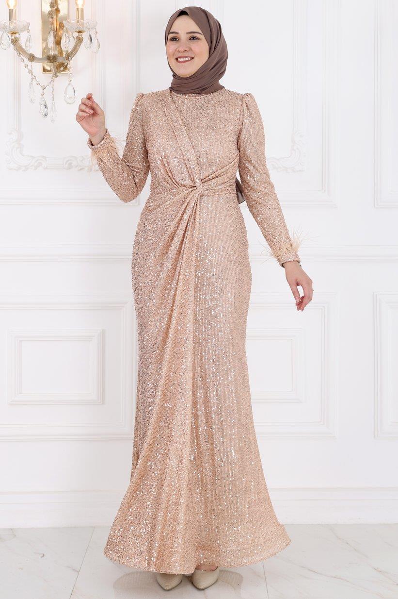 İkbal Modest Evening Dress - Gold