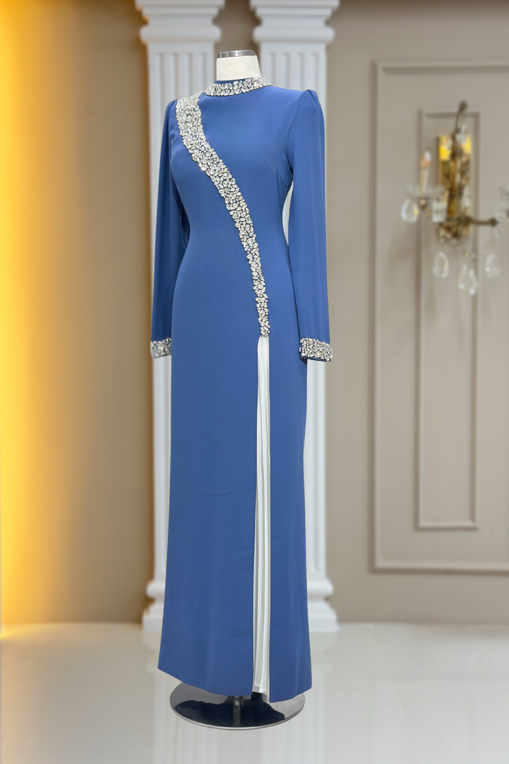 İnci Modest Evening Dress - Indigo