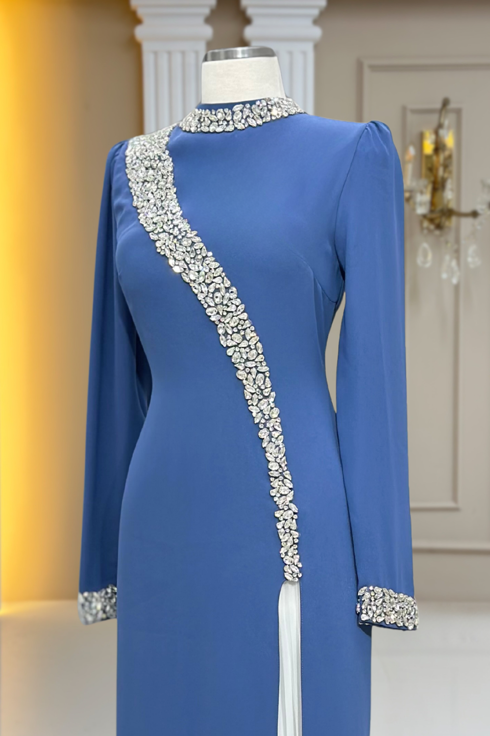 İnci Modest Evening Dress - Indigo