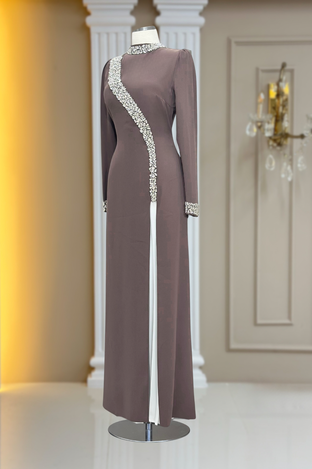 İnci Modest Evening Dress - Taupe