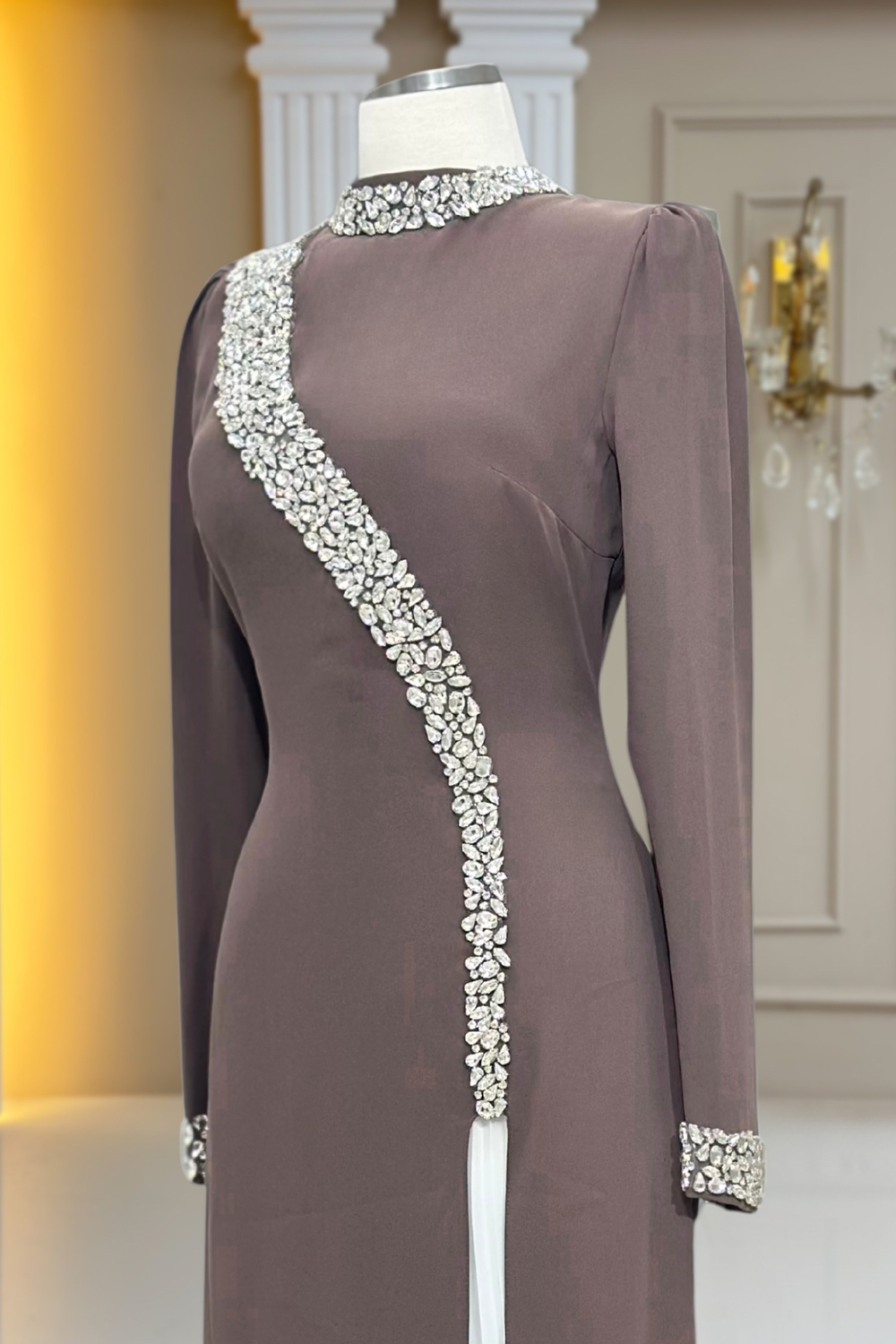 İnci Modest Evening Dress - Taupe