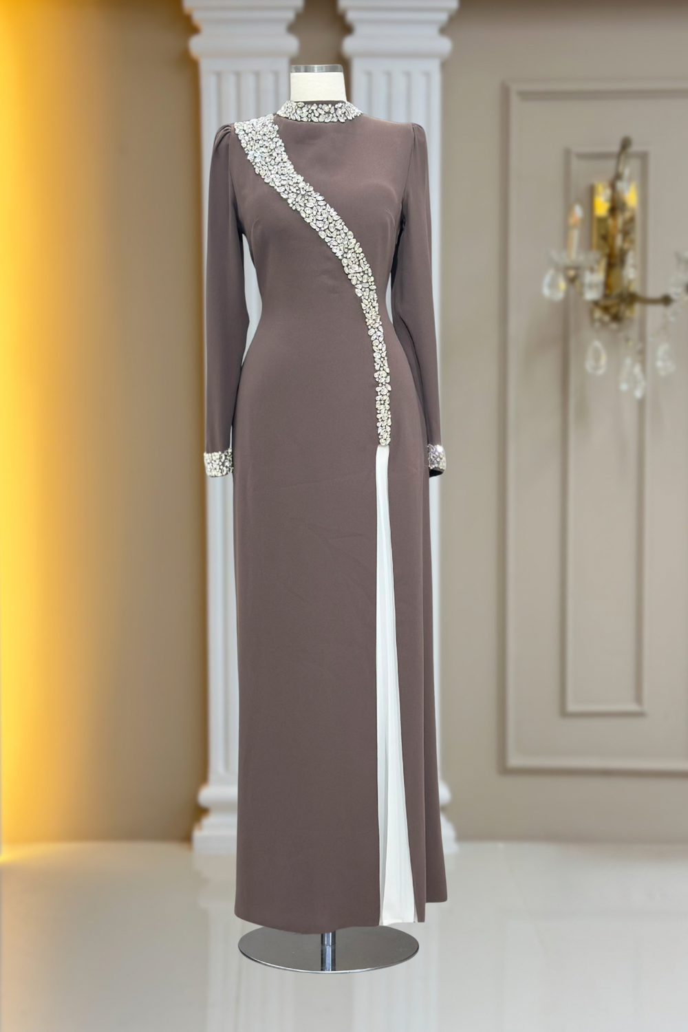 İnci Modest Evening Dress - Taupe