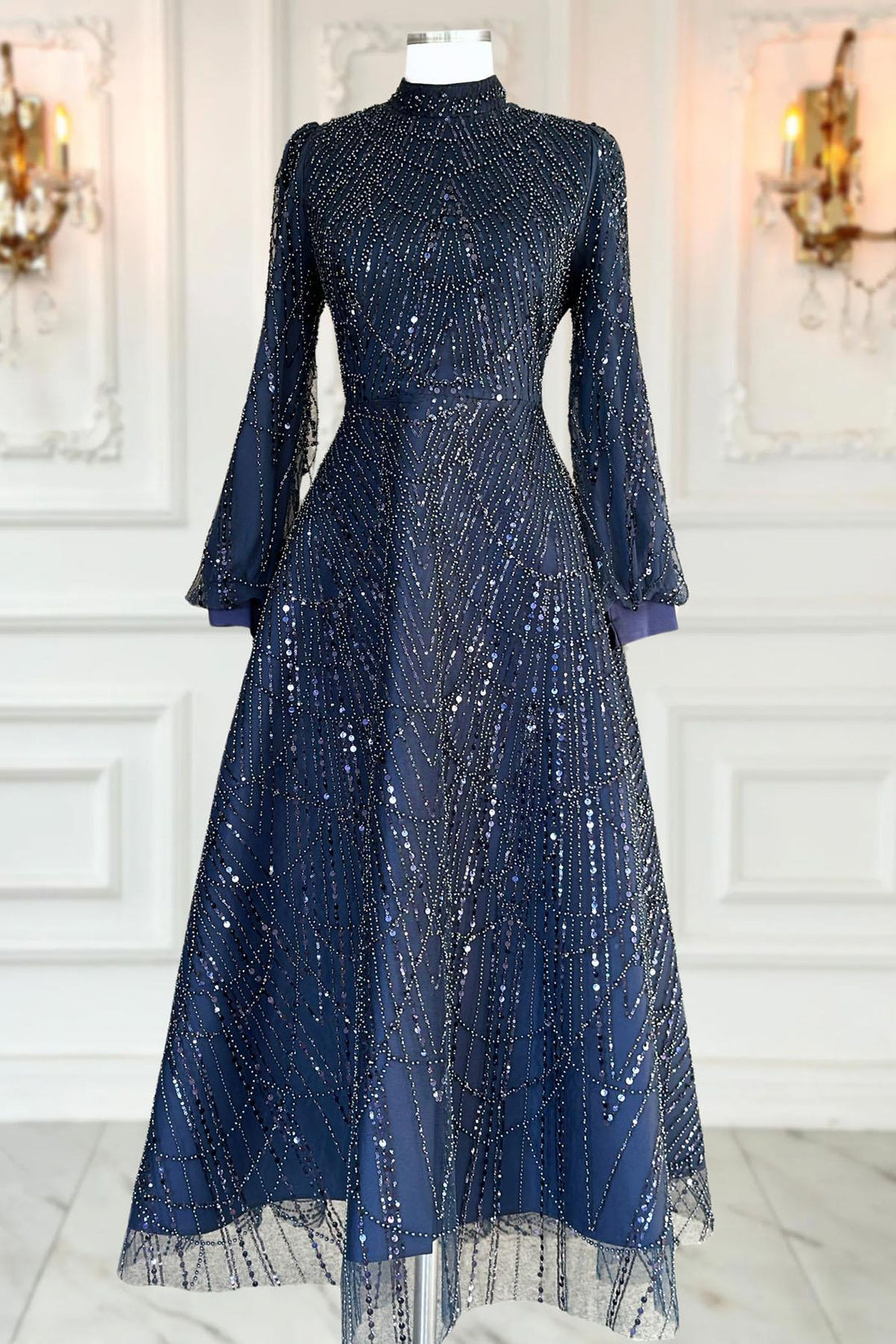 Karina Modest Evening Dress - Navy