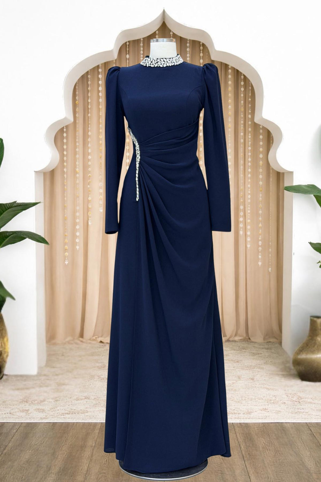 Dilem Modest Evening Dress - Navy