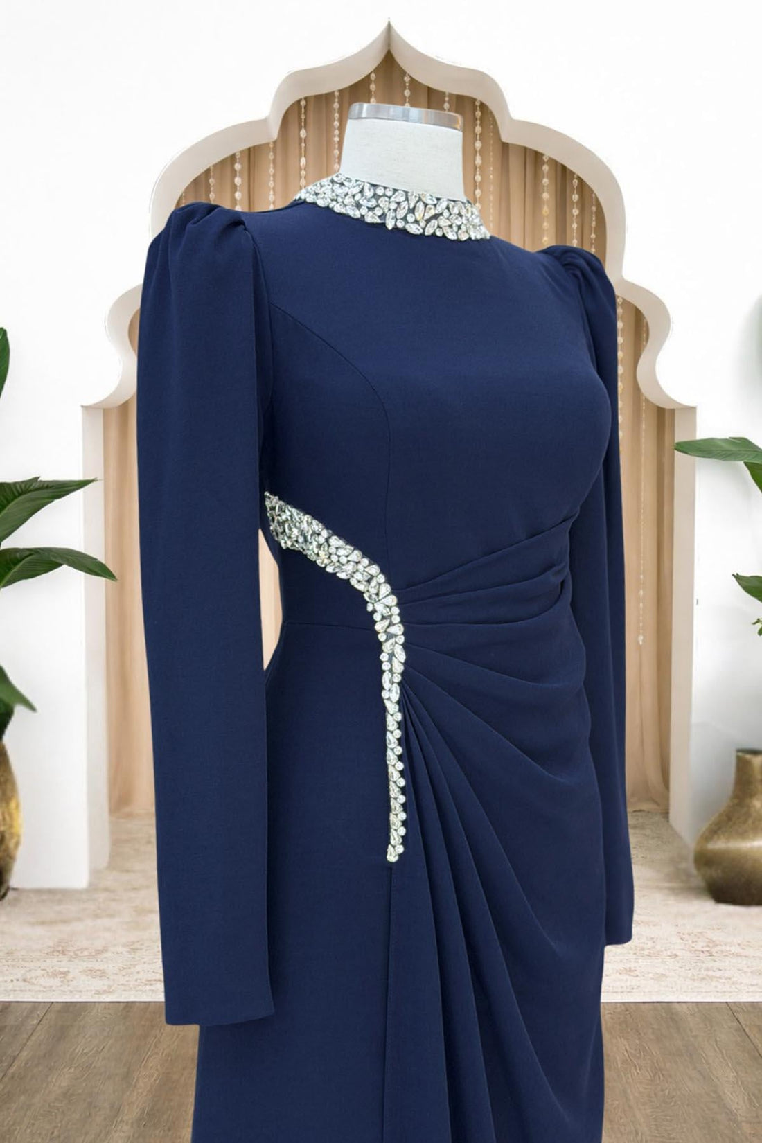 Dilem Modest Evening Dress - Navy