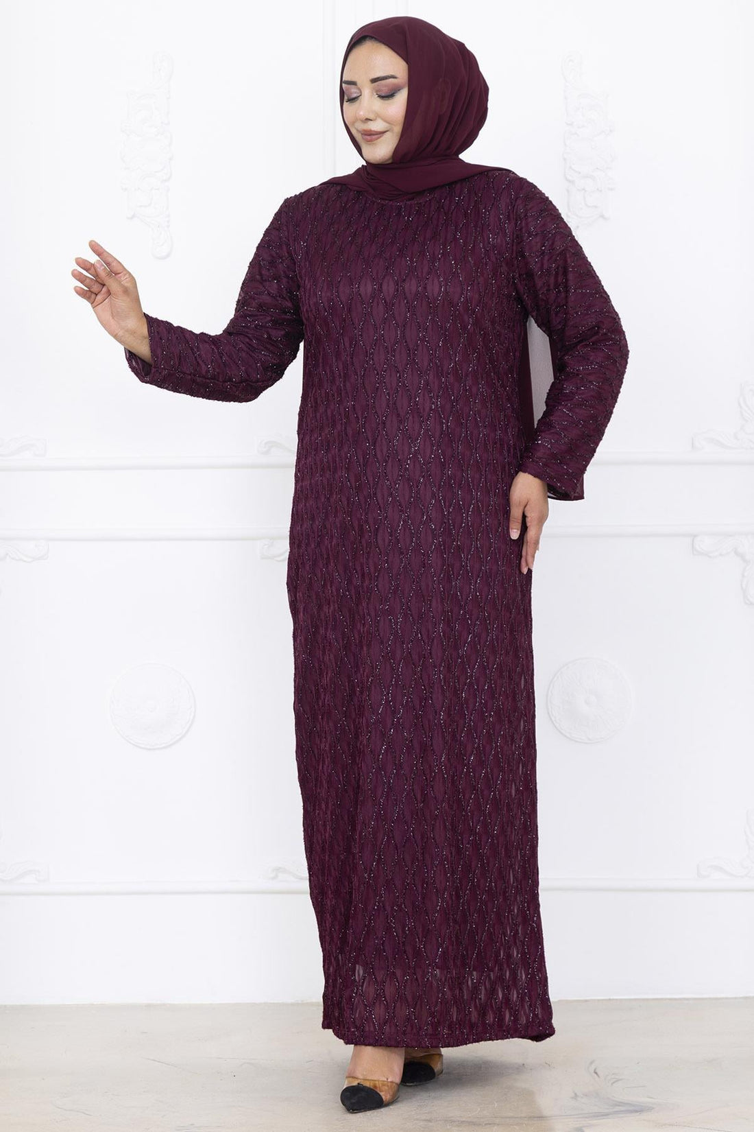 Mahi Modest Evening Dress - Burgundy
