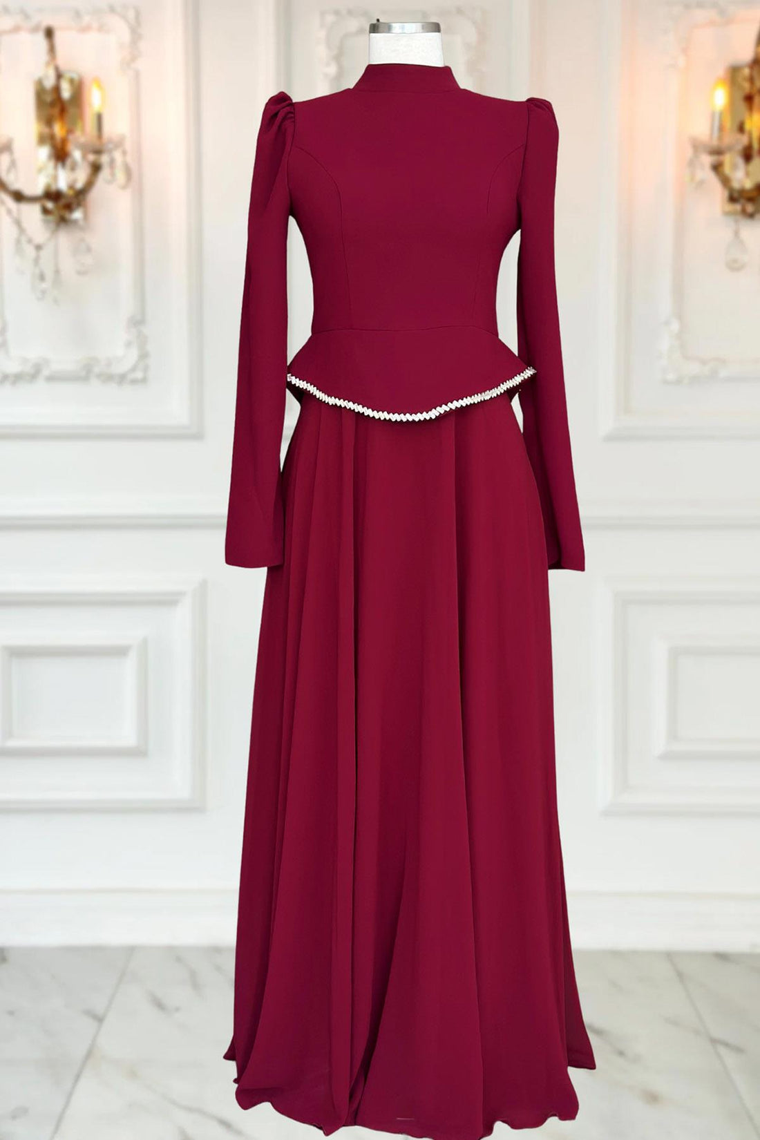 Naz Modest Evening Dress - Burgundy