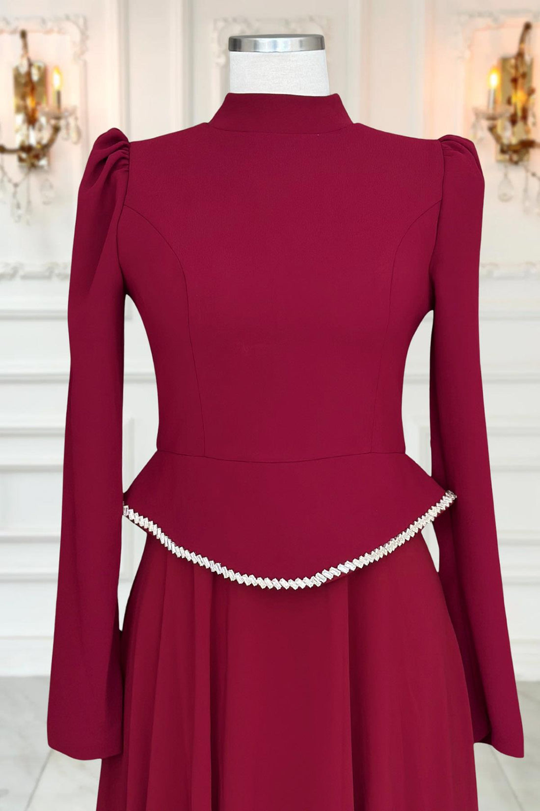 Naz Modest Evening Dress - Burgundy