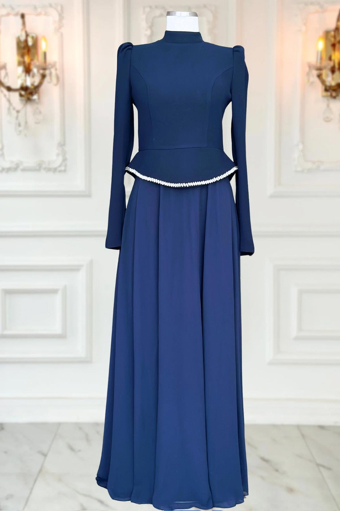 Naz Modest Evening Dress - Navy