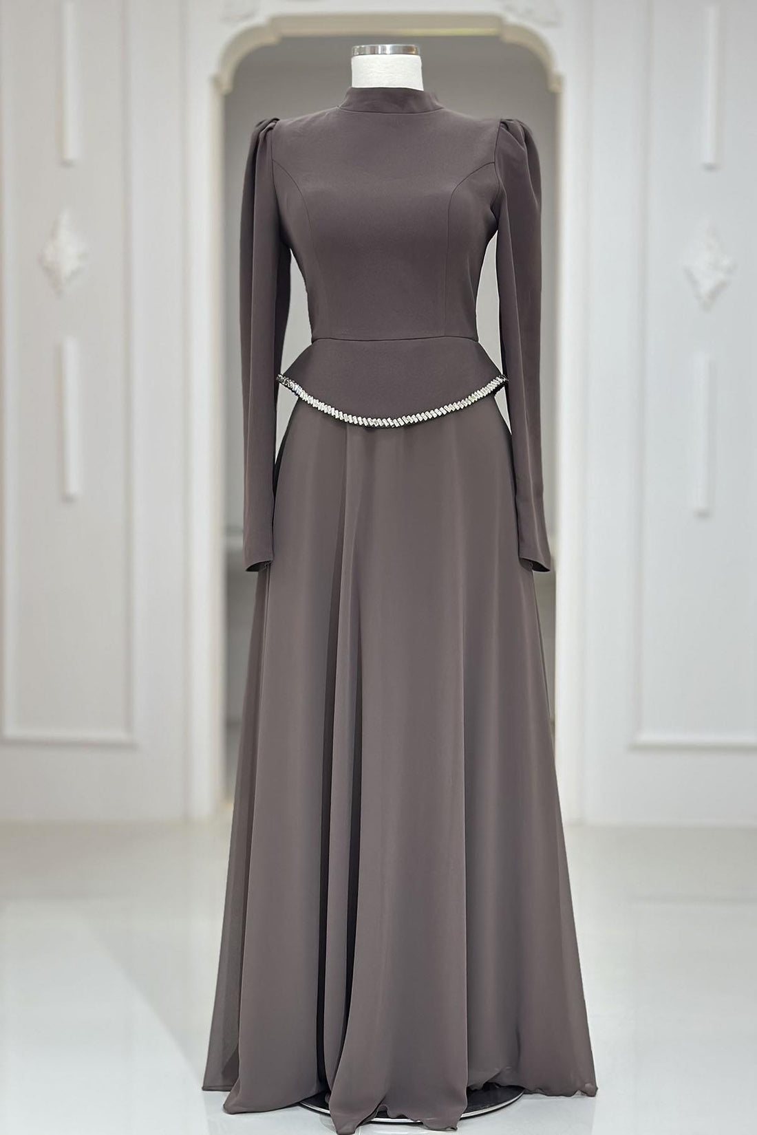 Naz Modest Evening Dress - Taupe