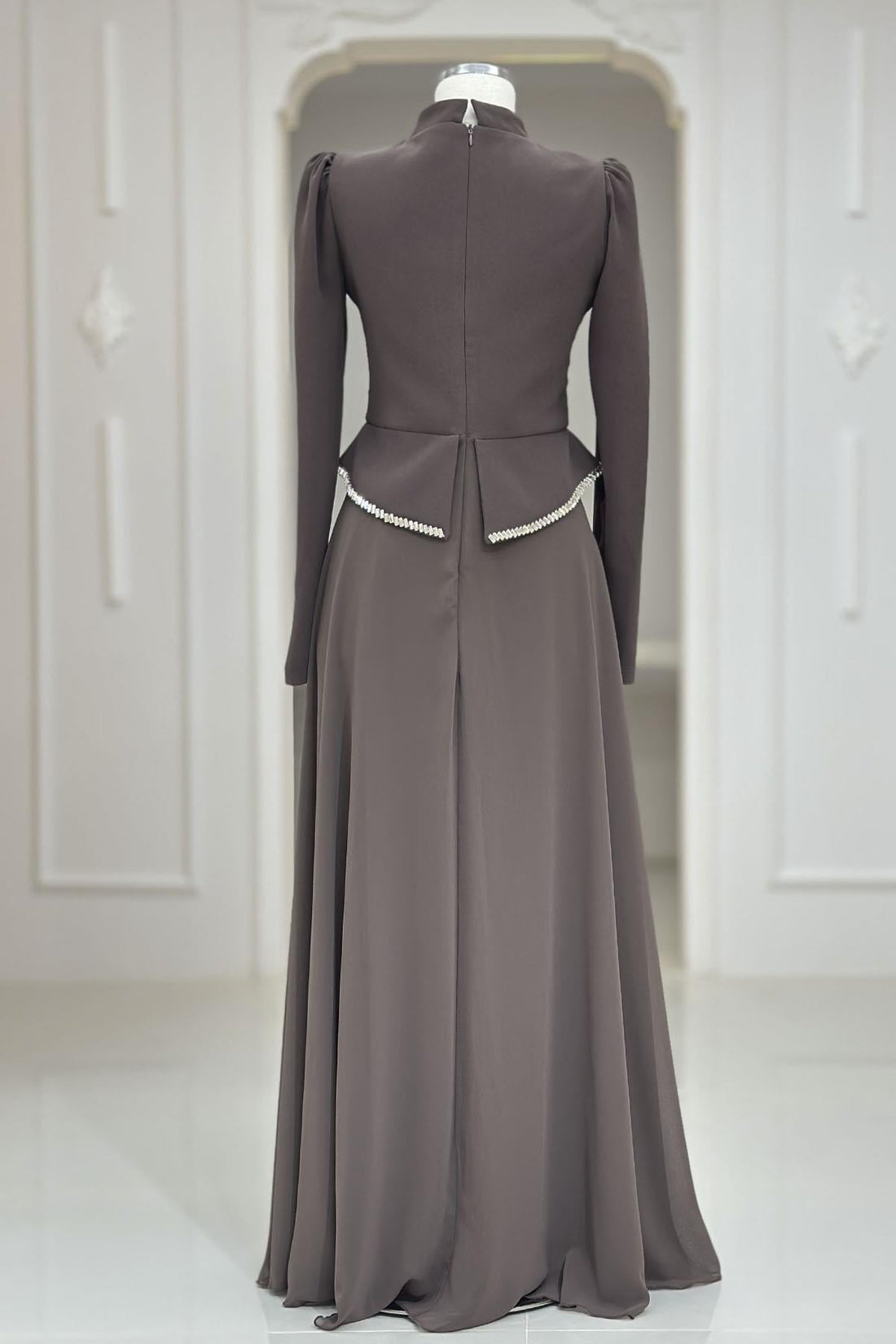 Naz Modest Evening Dress - Taupe