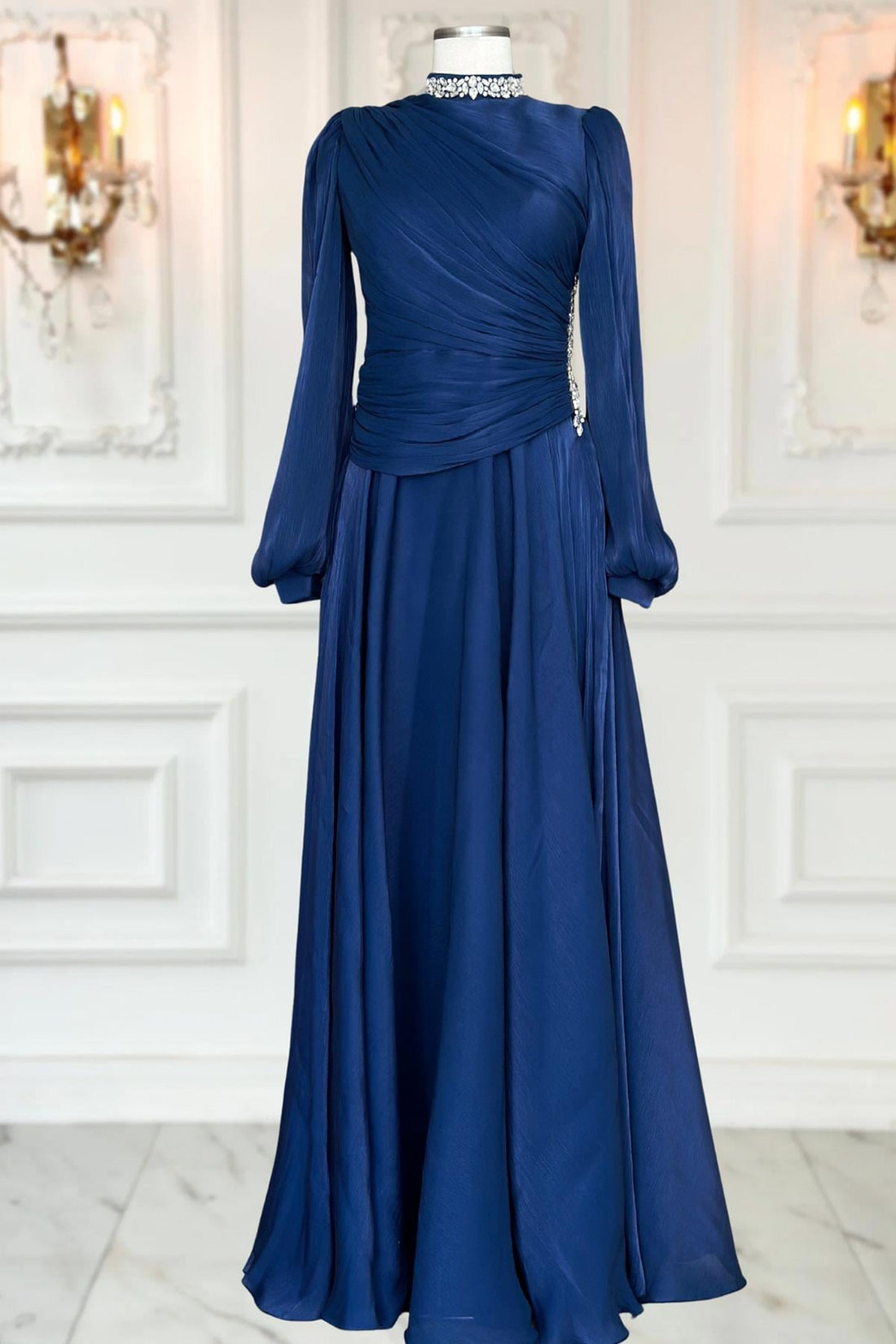 Nergis Modest Evening Dress - Navy