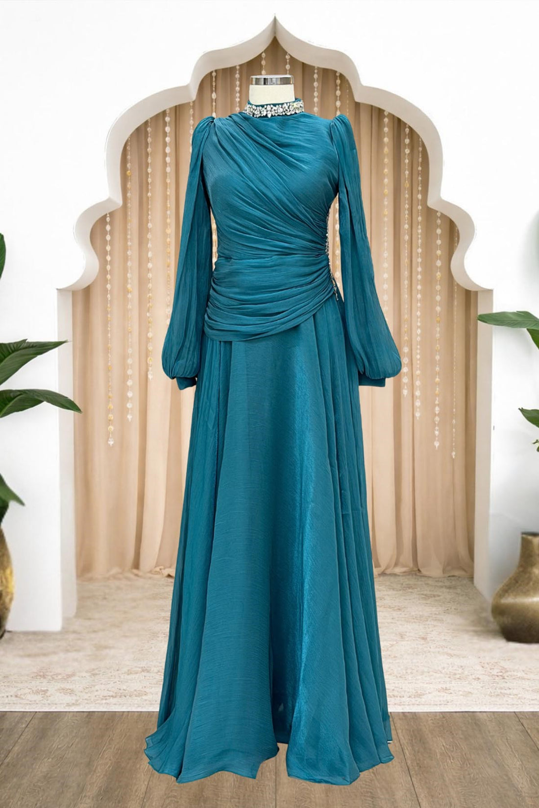 Nergis Modest Evening Dress - Turquoise