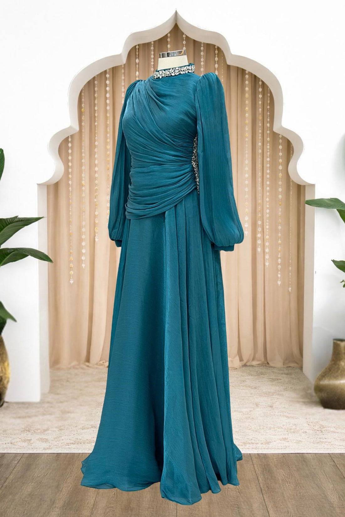 Nergis Modest Evening Dress - Turquoise