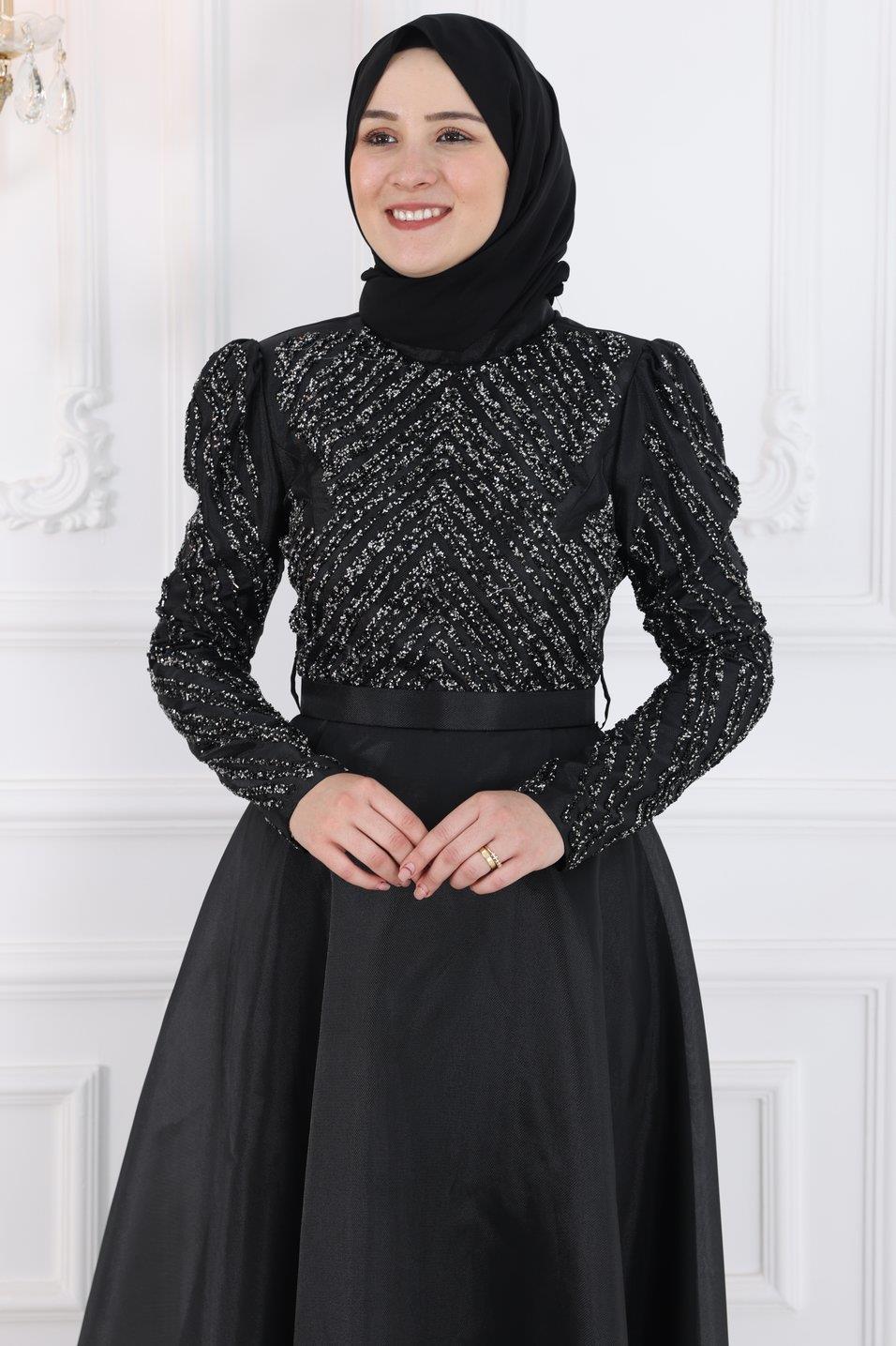 Neva Modest Evening Dress - Black