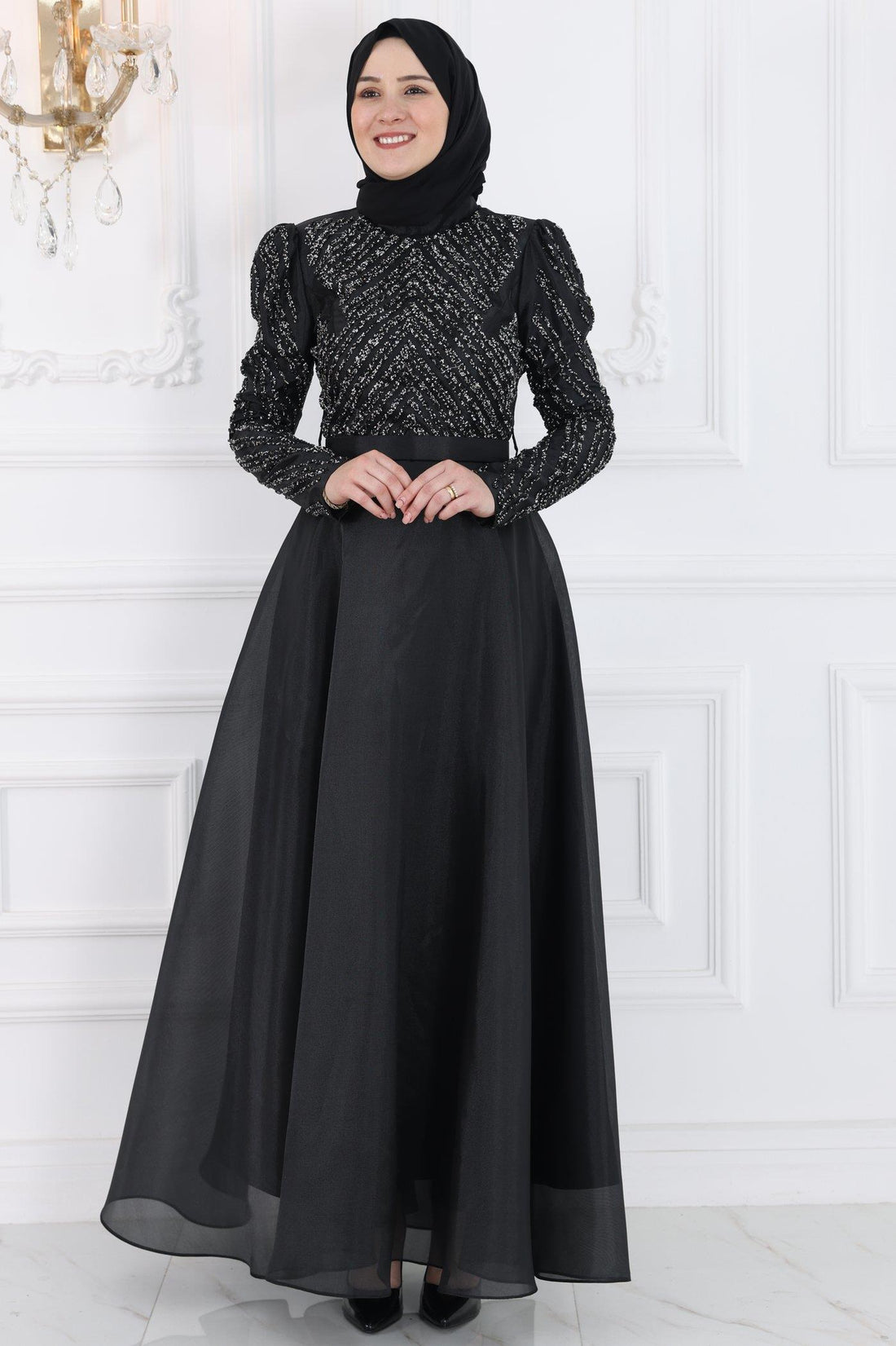 Neva Modest Evening Dress - Black
