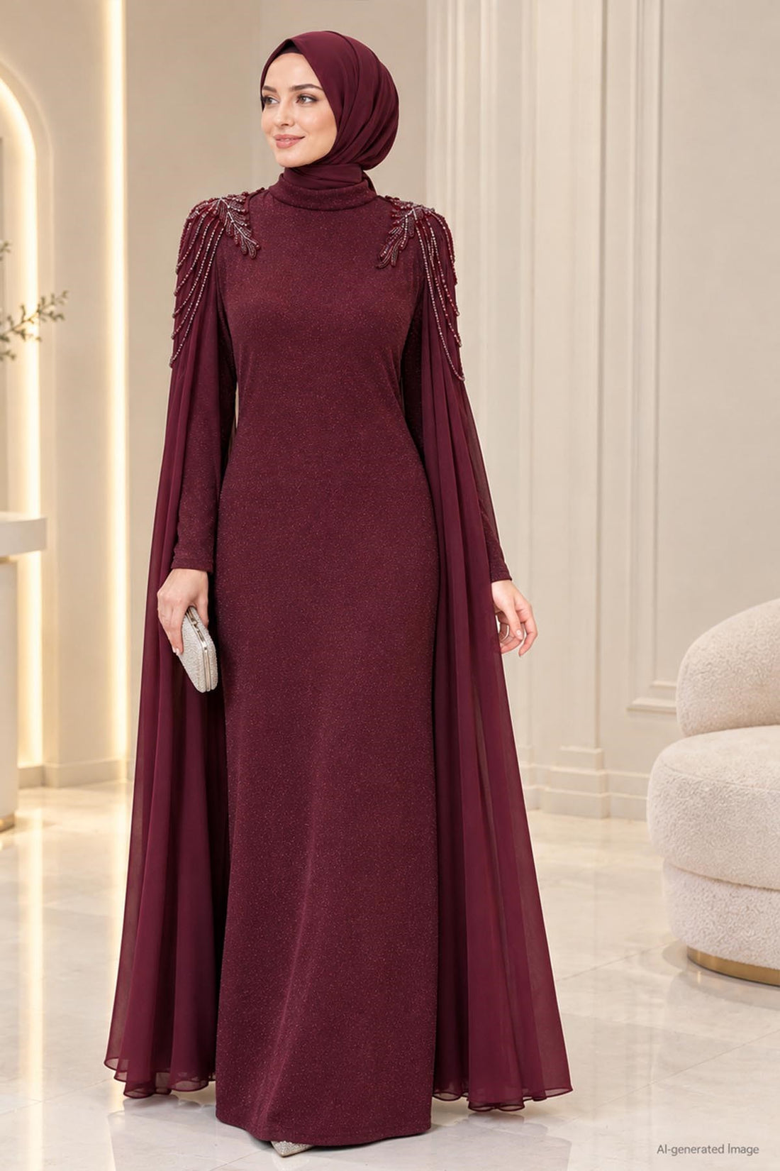 Nurşah Modest Evening Dress - Burgundy