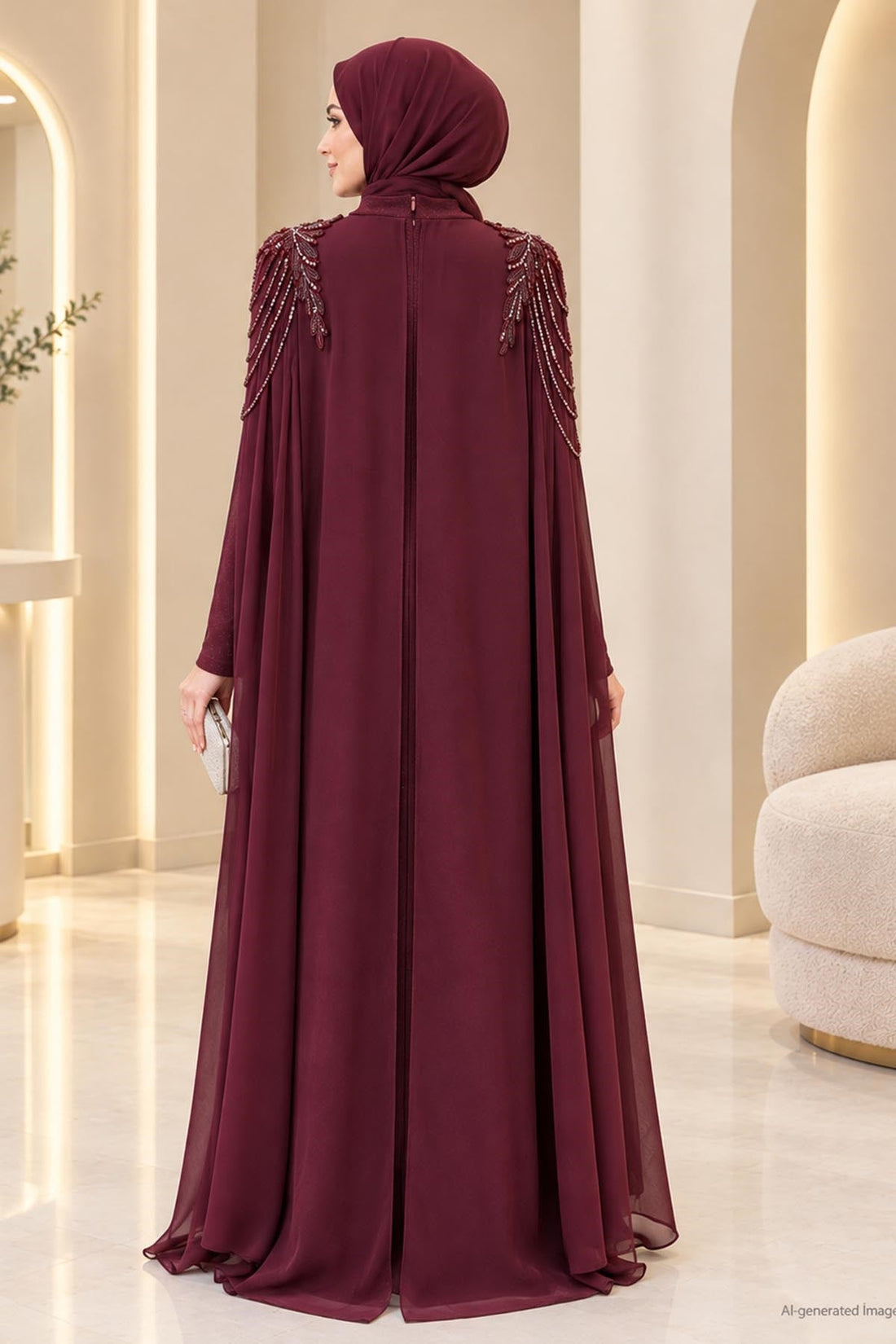 Nurşah Modest Evening Dress - Burgundy