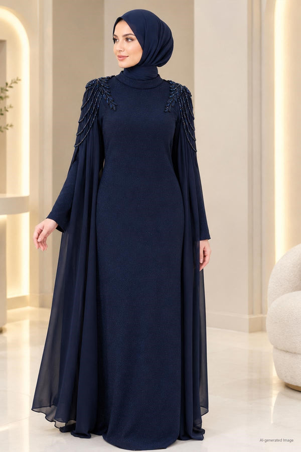 Nurşah Modest Evening Dress - Navy