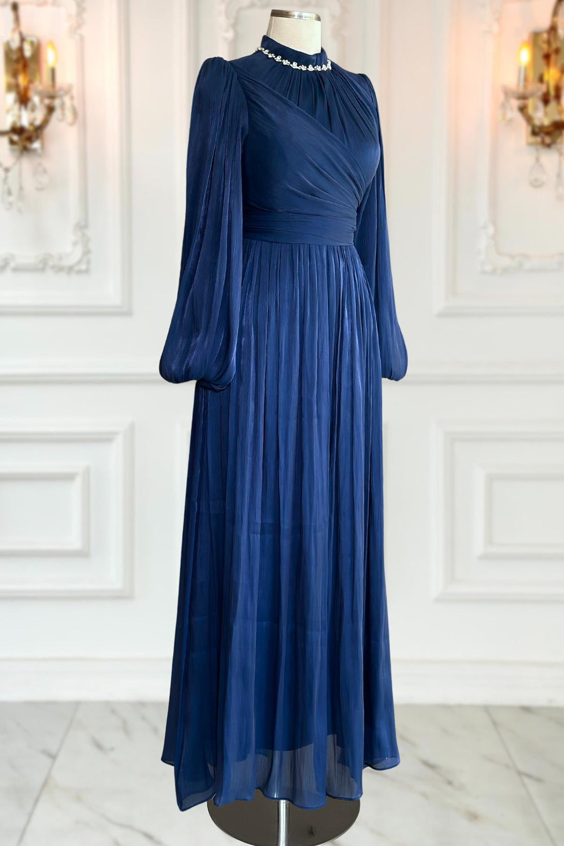 Pelin Modest Evening Dress - Navy