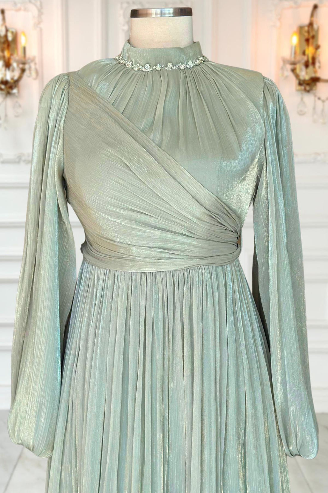 Pelin Modest Evening Dress - Mint