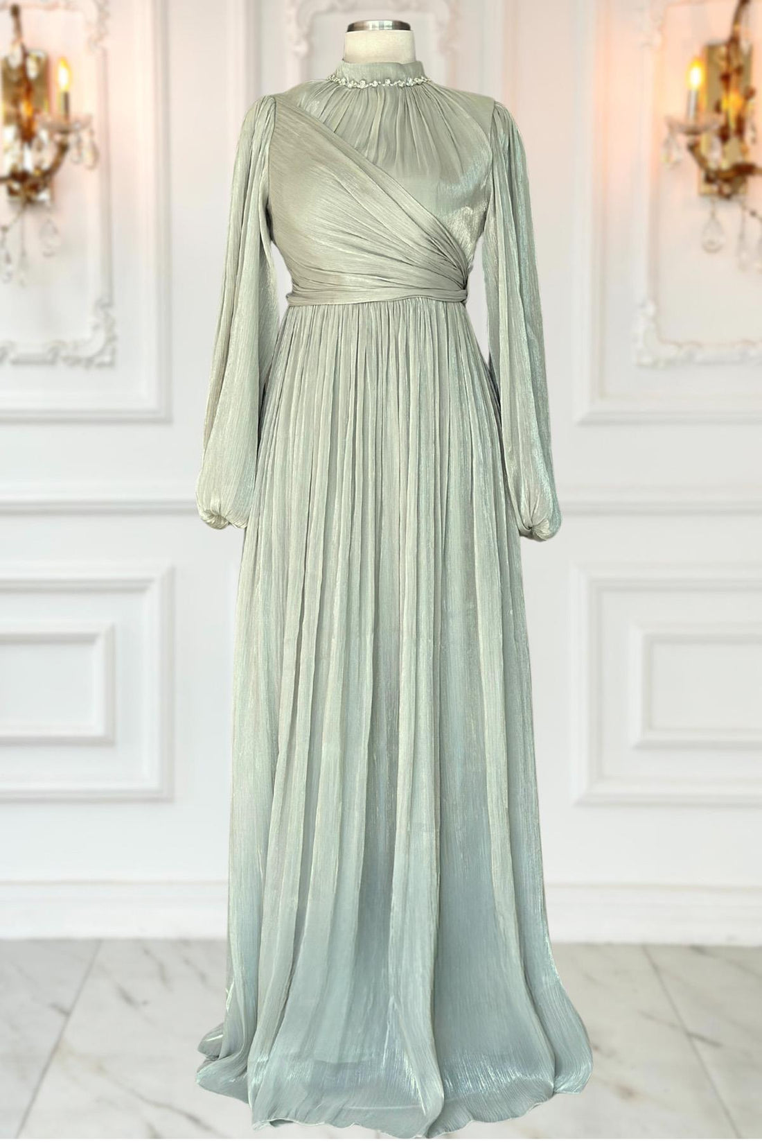 Pelin Modest Evening Dress - Mint