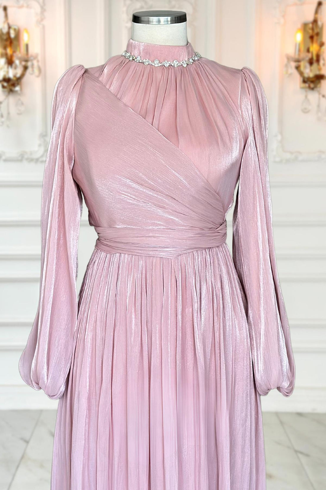 Pelin Modest Evening Dress - Blush Pink