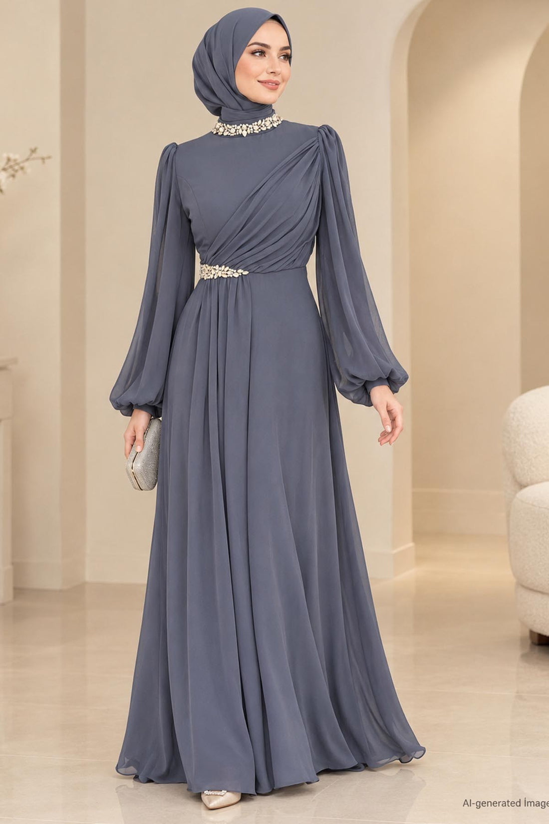 Peri Modest Evening Dress - Anthracite