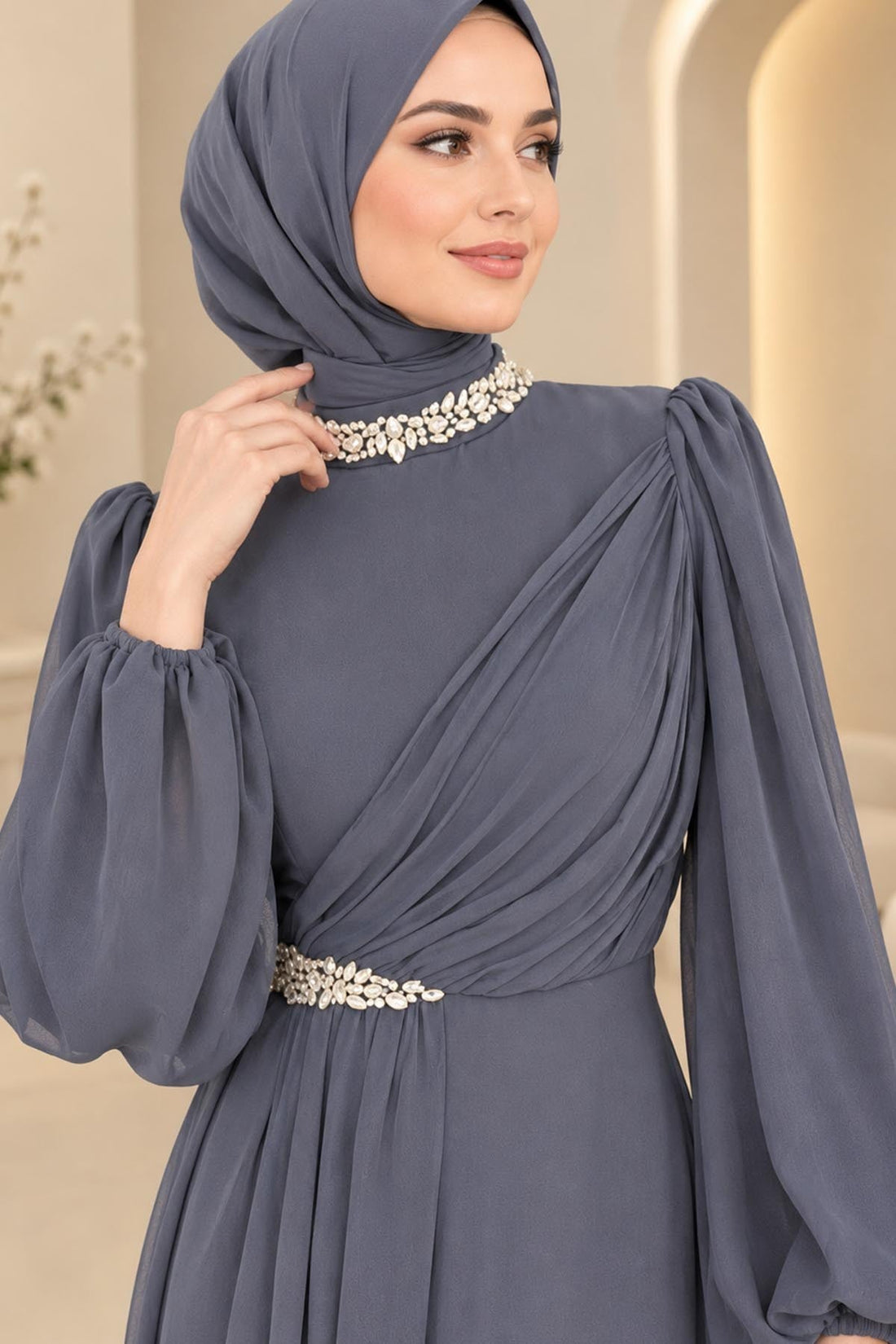 Peri Modest Evening Dress - Anthracite