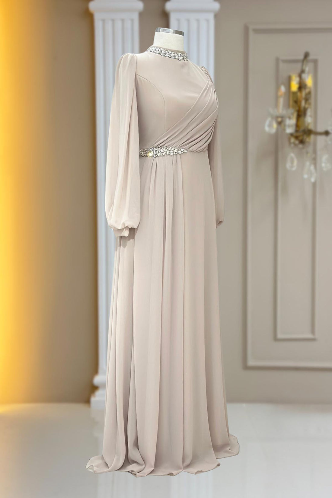 Peri Modest Evening Dress - Beige