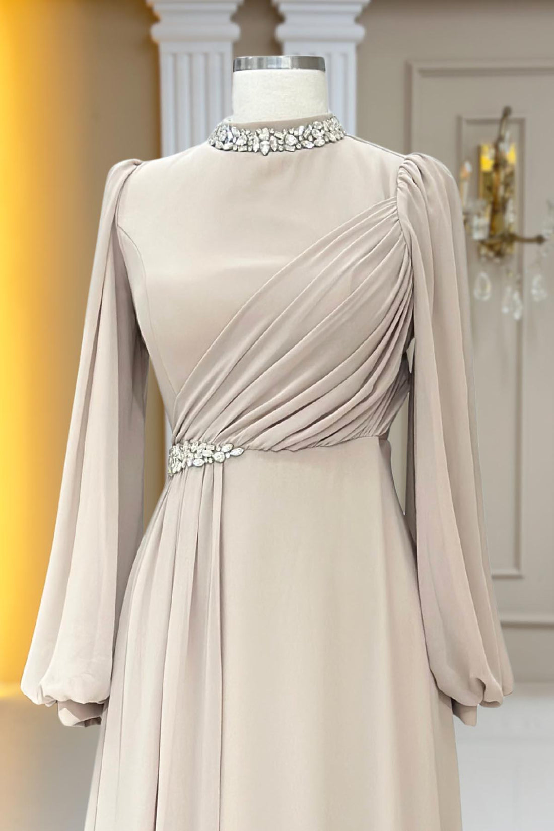 Peri Modest Evening Dress - Beige