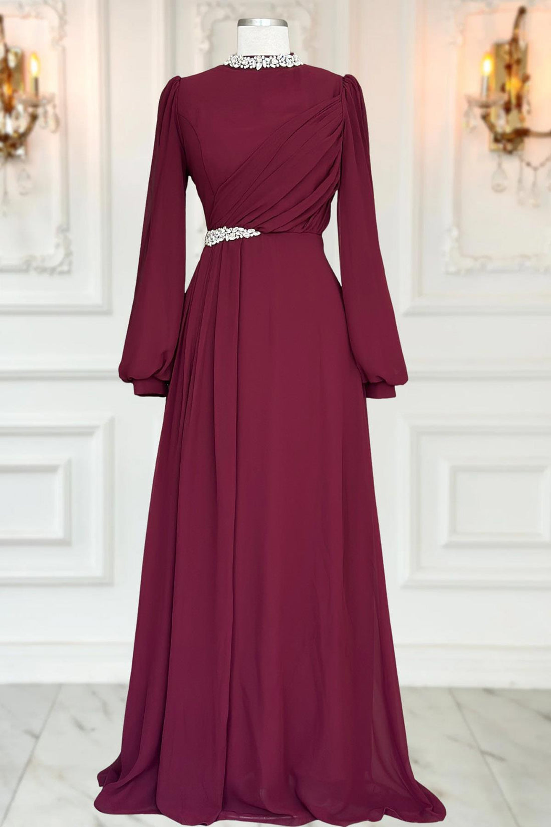 Peri Modest Evening Dress - Burgundy