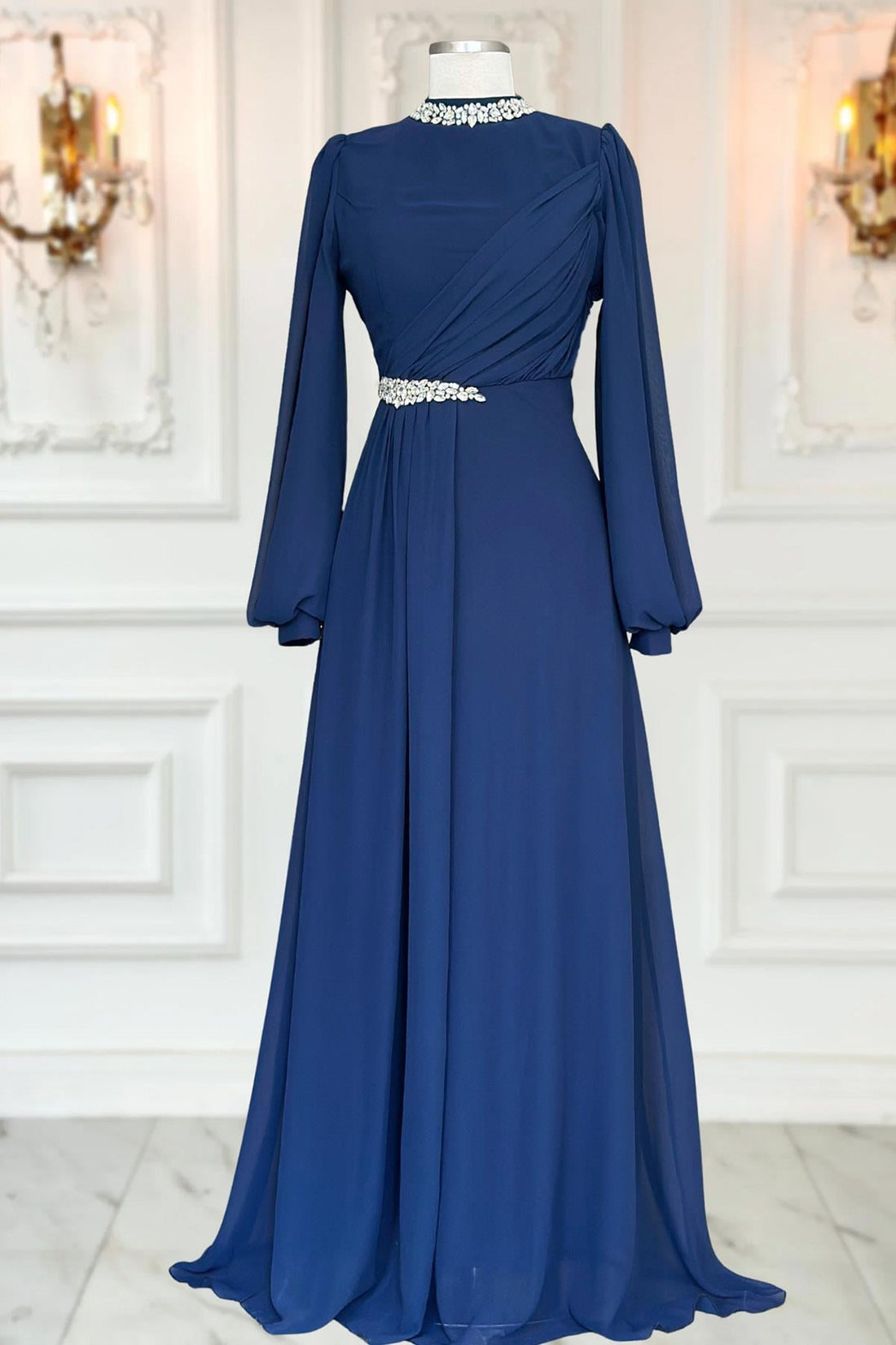 Peri Modest Evening Dress - Navy
