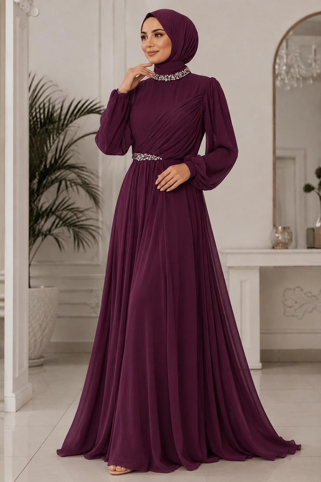 Peri Modest Evening Dress - Plum