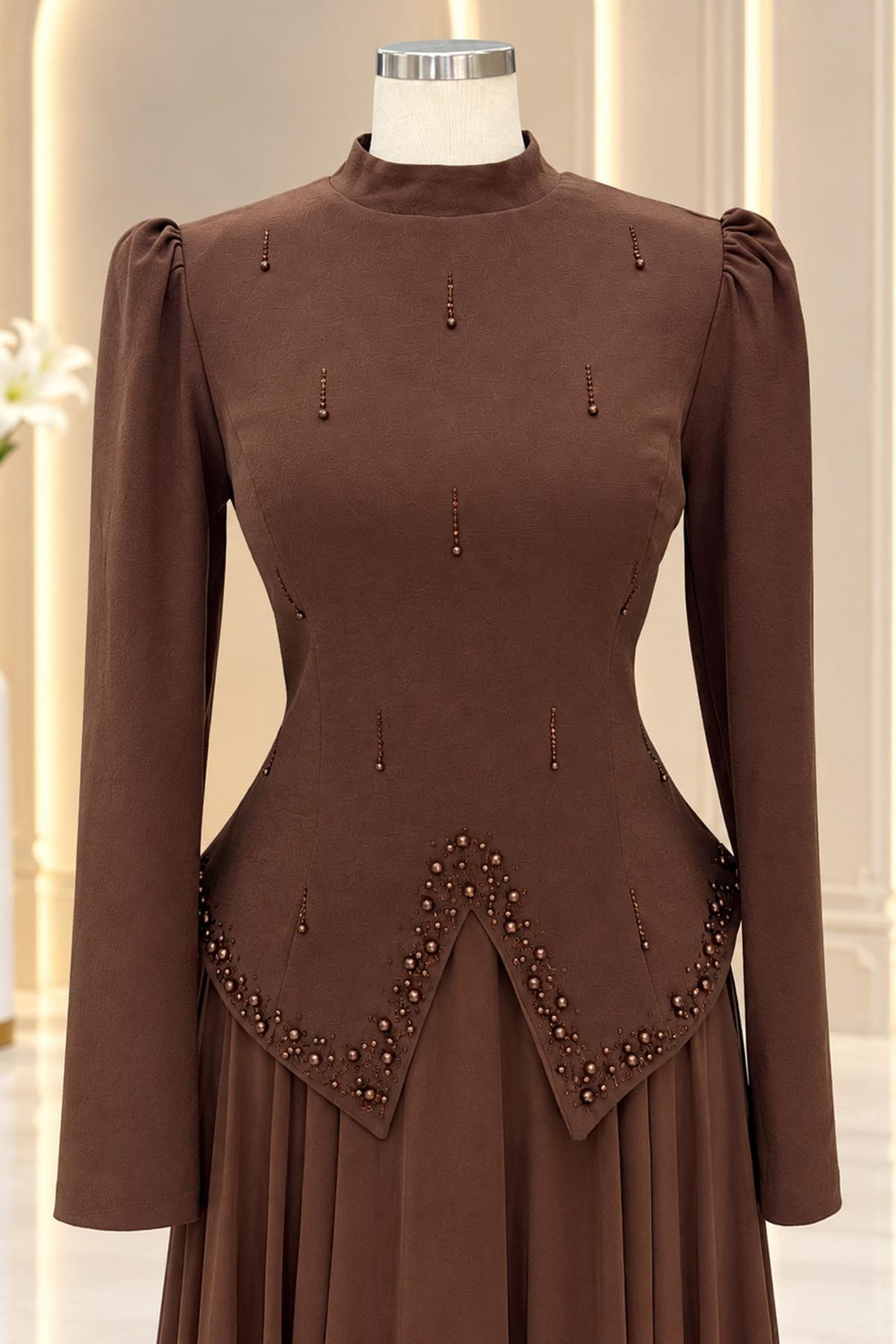 Sedef Modest Evening Dress - Brown