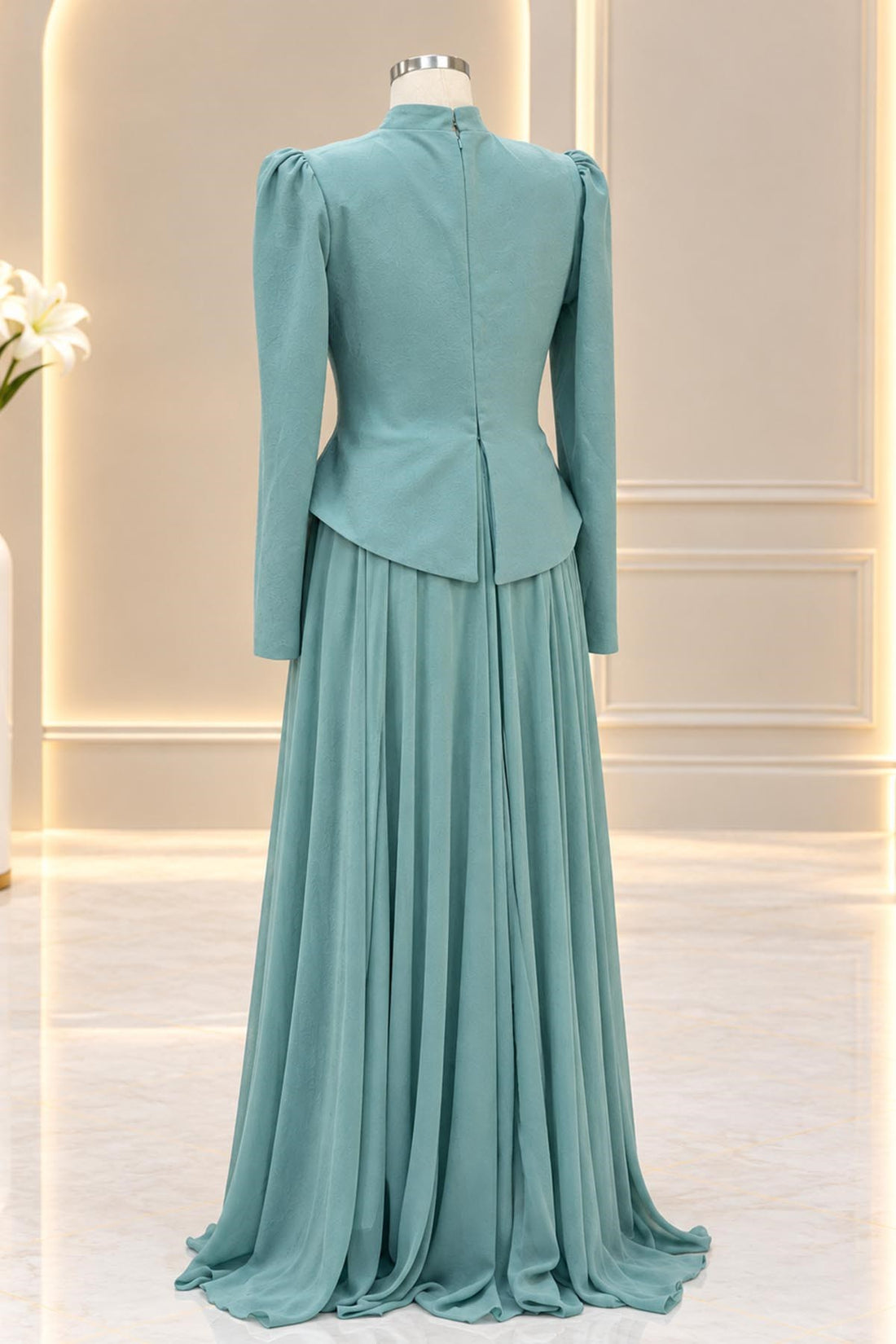 Sedef Modest Evening Dress - Mint