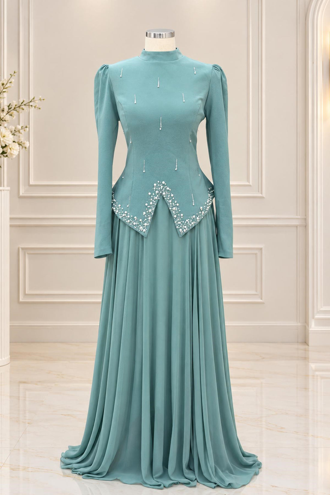 Sedef Modest Evening Dress - Mint