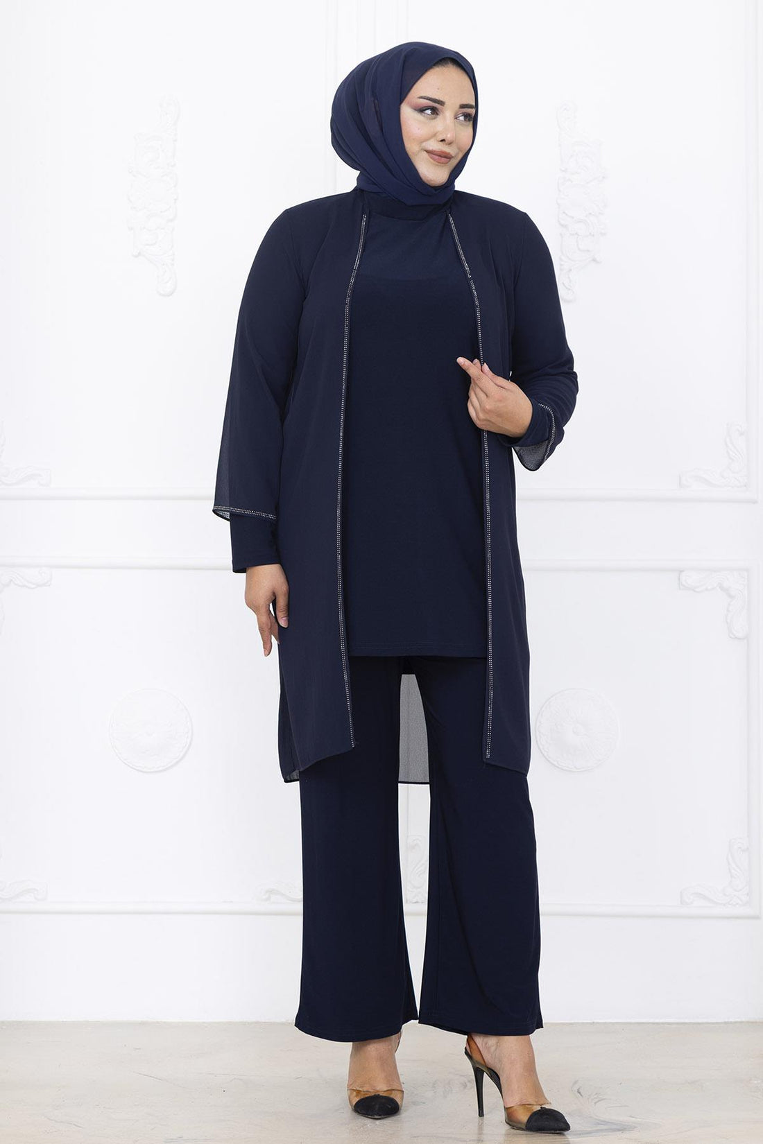 Sezen Modest Evening Set - Navy
