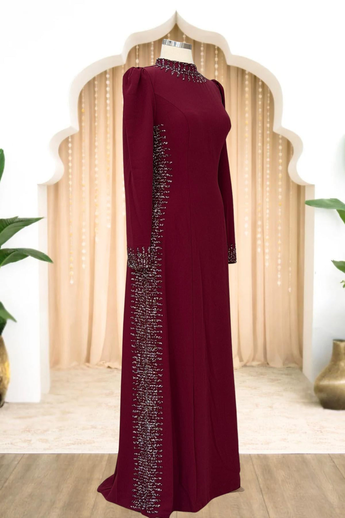 Sıla Modest Evening Dress - Burgundy