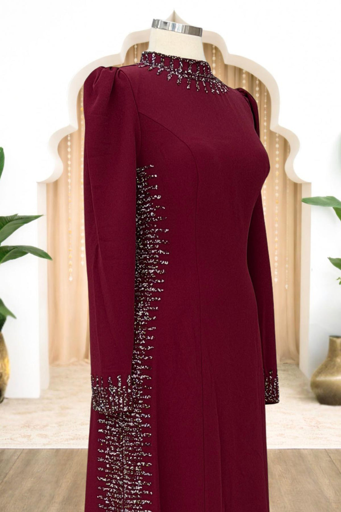 Sıla Modest Evening Dress - Burgundy
