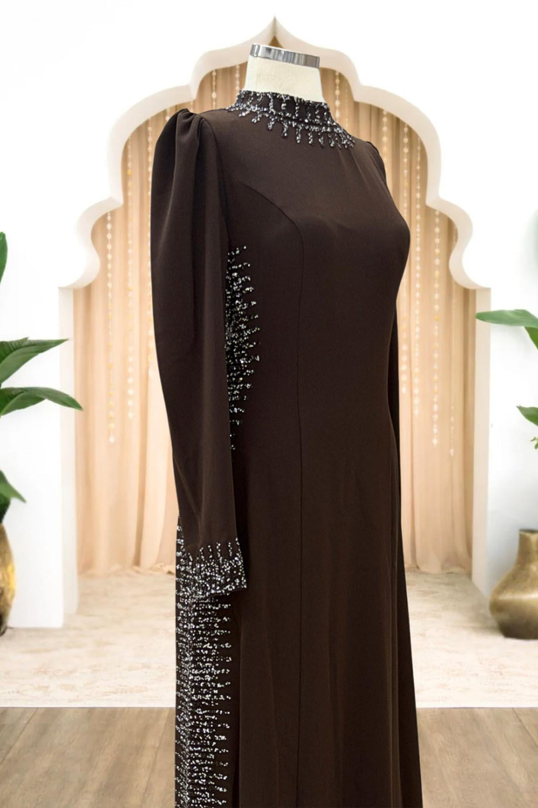 Sıla Modest Evening Dress - Brown