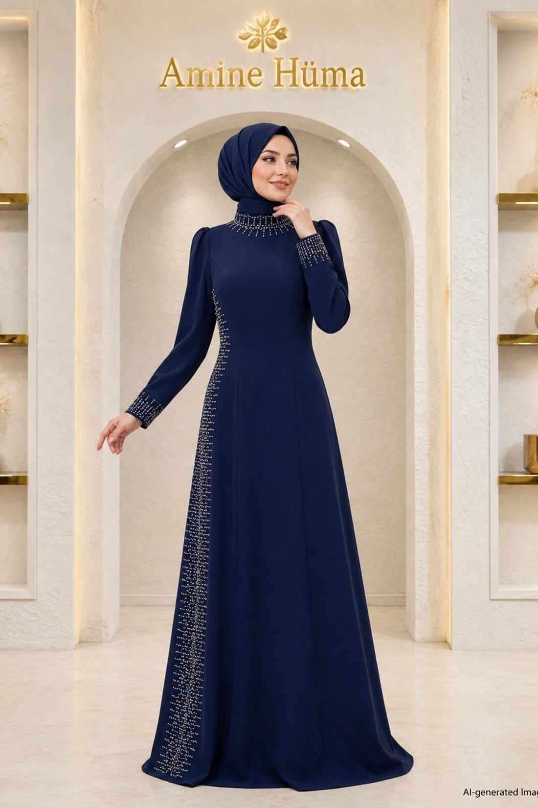 Sıla Modest Evening Dress - Navy