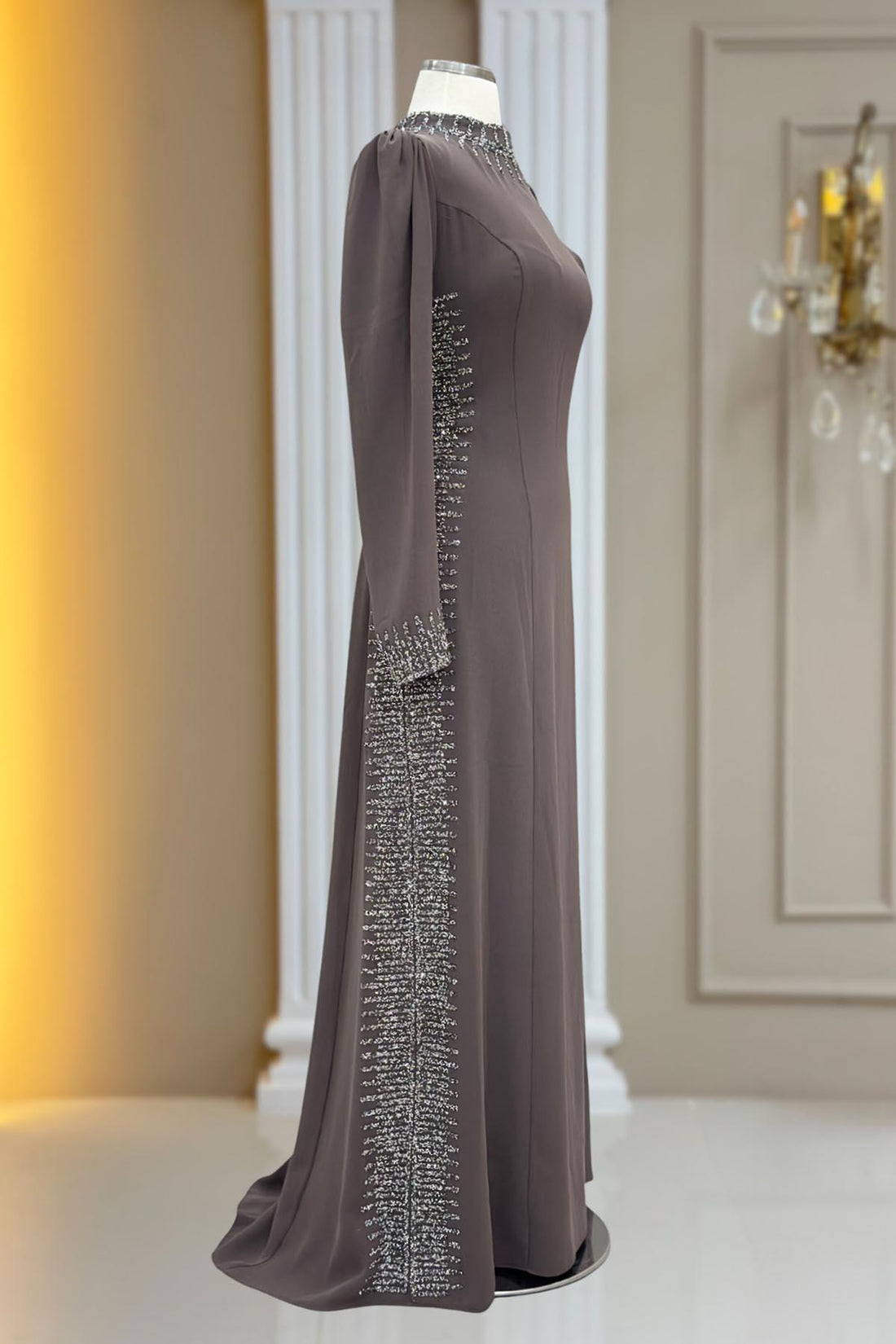 Sıla Modest Evening Dress - Taupe