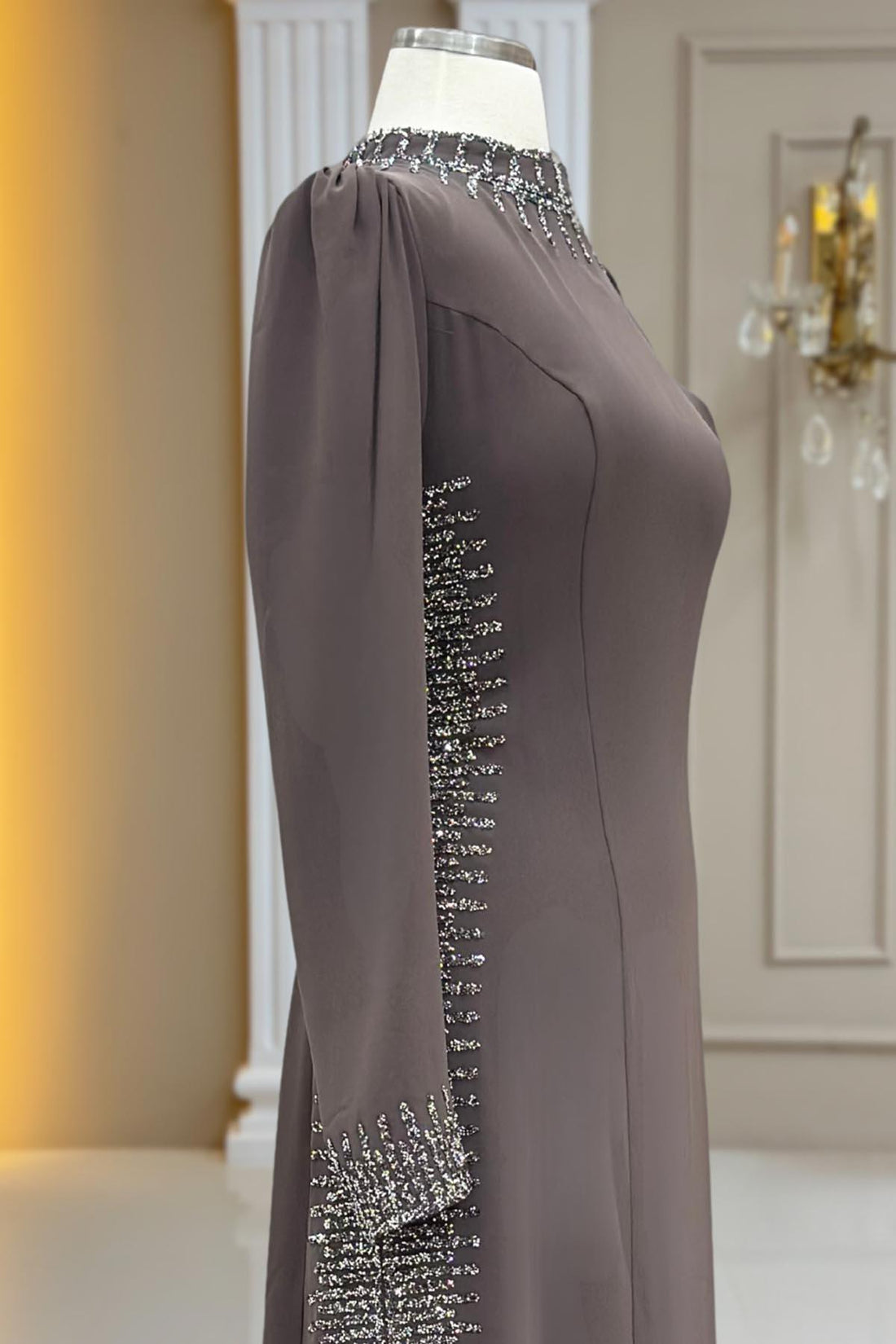 Sıla Modest Evening Dress - Taupe