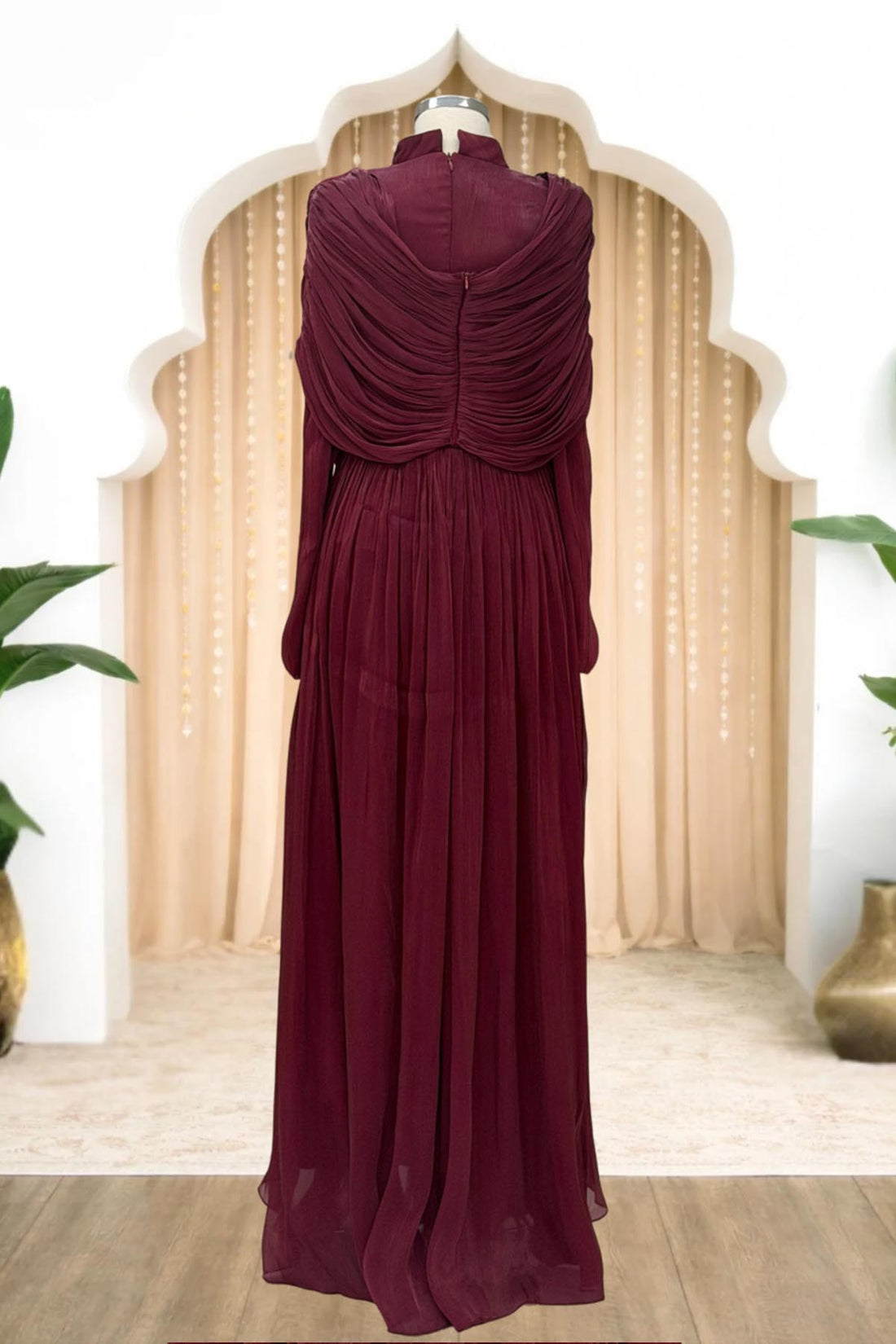 Sumru Modest Evening Dress - Burgundy
