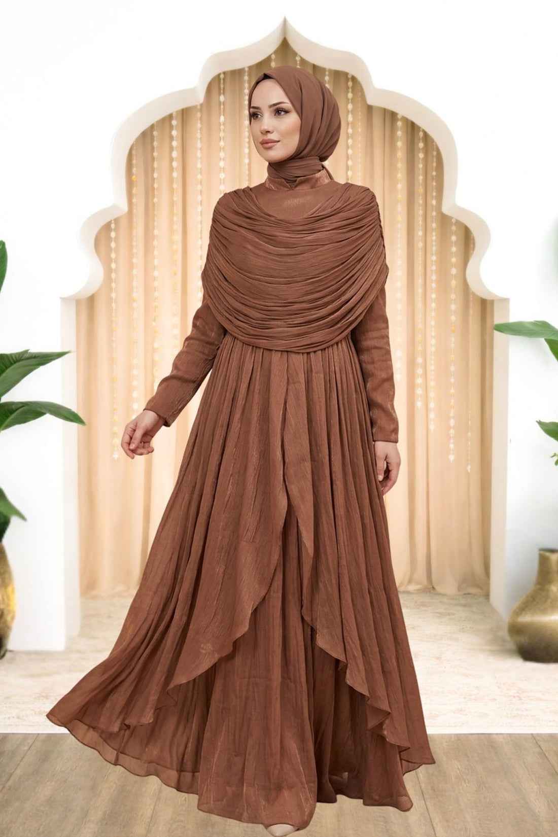 Sumru Modest Evening Dress - Brown