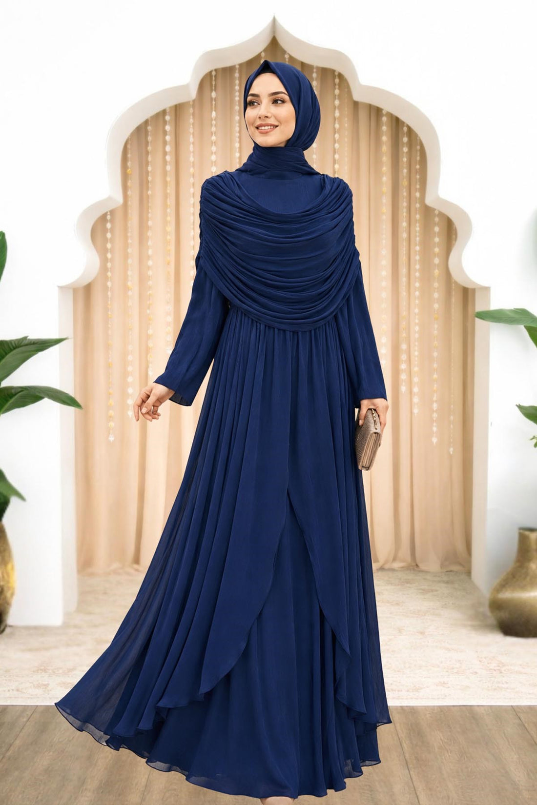 Sumru Modest Evening Dress - Navy